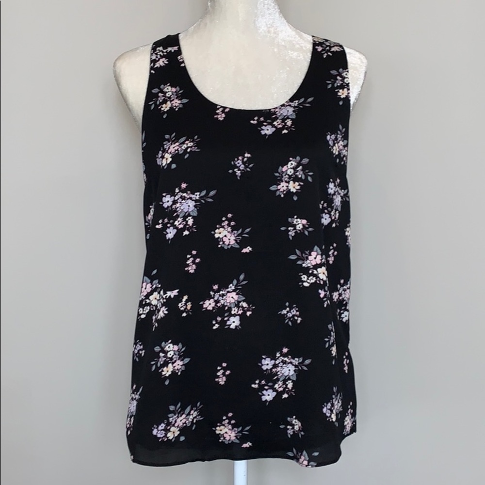 Black floral zip back tank top